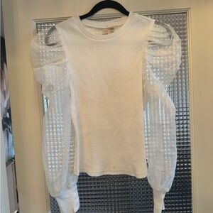 Anthropologie White Puff Sleeve Top